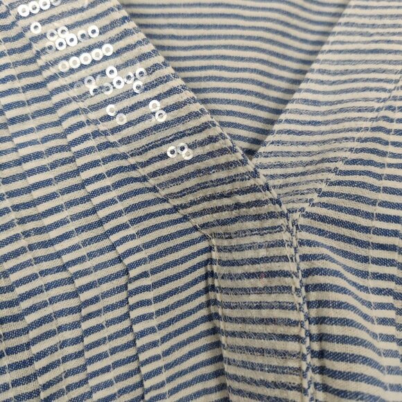 Style & Co Women's Boho Tunic Dress Blue White Striped Size Medium Eyelet Floral - Picture 3 of 8